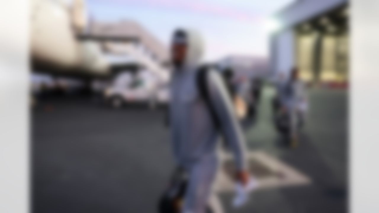 Seattle Seahawks cornerback Riq Woolen (27) arrives at San Jose Mineta International Airport ahead of Super Bowl LX on Sunday, February 1, 2026 in San Jose, Calif.