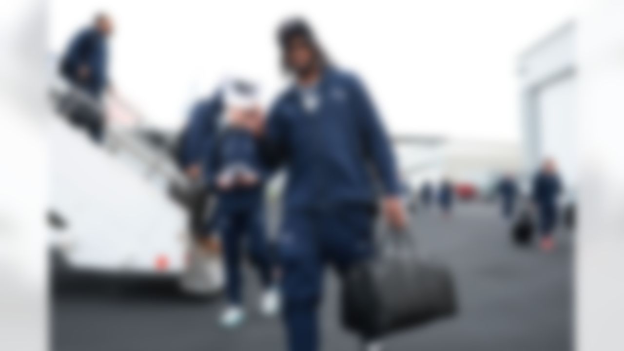 New England Patriots cornerback Miles Battle (35) arrives at San Jose Mineta International Airport ahead of Super Bowl LX on Sunday, February 1, 2026 in San Jose, Calif.