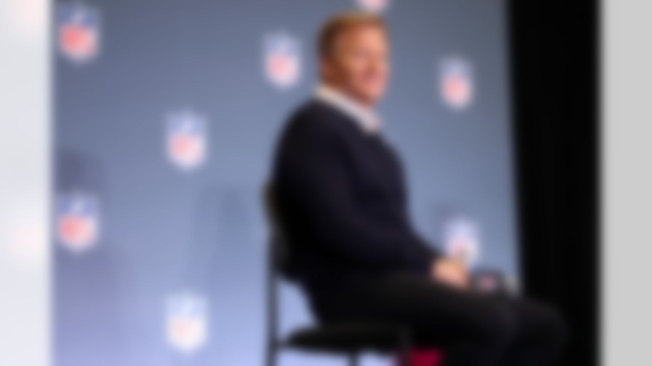 NFL Commissioner Roger Goodell speaks during a news conference ahead of the Super Bowl 60 football game on Monday, February 2, 2026 in San Jose, Calif.