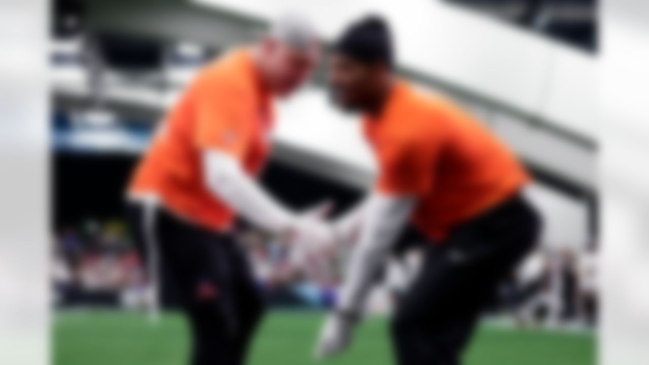 Cincinnati Bengals wide receiver Ja'Marr Chase (1) and Denver Broncos offensive tackle Garett Bolles (72) celebrate after a play during the 2026 Pro Bowl Game on Tuesday, February 3, 2026 in San Francisco, California.