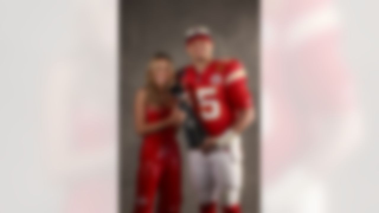 Patrick Mahomes and Brittany Mahomes pose for a portrait after Super Bowl LVIII on Sunday, February 11, 2024 in Las Vegas, Nevada.