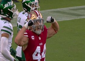 Purdy's 34-yard loft to Juszczyk marks longest play of Jets-49ers so far