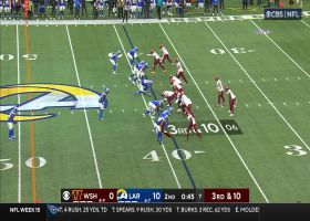 Ernest Jones brushes by Antonio Gibson on blitzing sack vs. Commanders