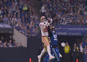 Kittle goes way upstairs to snag Purdy's 26-yard loft with a high-point catch