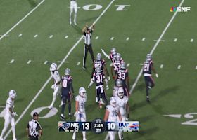 Marcus Jones steps in front of Allen's red-zone pass for interception