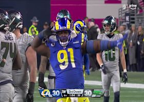 Jared Verse and Kobie Turner combine for a massive 9-yard sack on Darnold in crunch time