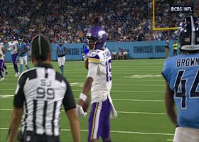 Brosmer's 36-yard rainbow lands in Fleming's hands along left sideline vs. Titans