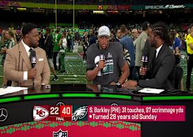 Saquon Barkley reacts to Eagles' Super LIX win vs. Chiefs