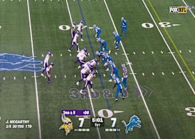 McCarthy's 31-yard loft lands in Addison's breadbasket inside the red zone vs. Lions