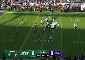 Breece Halls turns the corner to pick up a first down on 8-yard rush