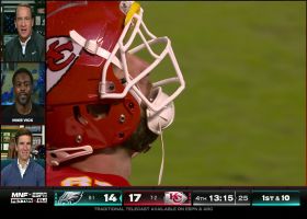 Mike Vick reacts to Kelce's redzone fumble with Peyton and Eli