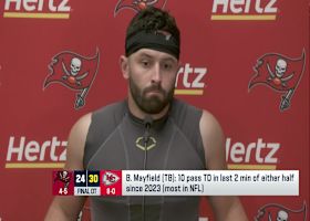 Baker Mayfield talks to press following Week 9 loss vs. Chiefs