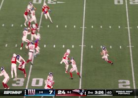 Christian Elliss lays down a monstrous hit to knock the ball free for a Pats recovery