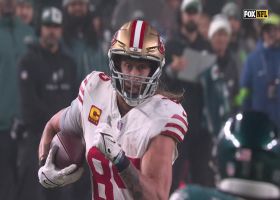 Purdy locates wide-open Kittle for 32-yard catch and run into red zone