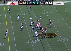 Gabriel's first pass goes for first-down yardage