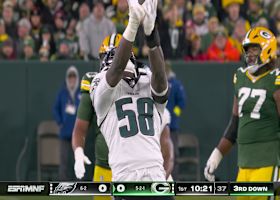 Jalyx Hunt swings Love to the ground for 14-yard sack on opening drive