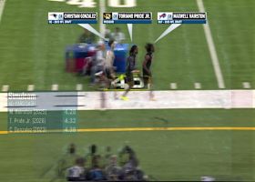 Simulcam: Missouri CB Toriano Pride Jr. runs against Christian Gonzalez and Maxwell Hairston in 40-yard dash