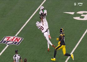 Rodgers launches 50 yards downfield! ...into the hands of safety Jordan Battle for an INT