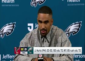 Jalen Hurts talks to press after Week 2 loss vs. Falcons