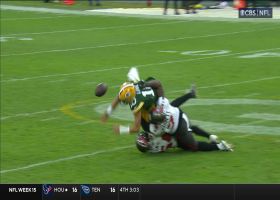 Shaquil Barrett and Logan Hall swarm Jordan Love for strip-sack on fourth down