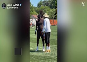 Deion Sanders makes an appearance at Browns training camp to coach up his son, Shedeur