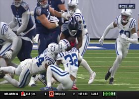 Tony Pollard's truck stick sends Colts defender directly to the turf