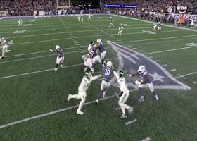 Maye maneuvers out of pocket pressure to throw a perfect pass to Hollins for 19-yard gain