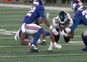 Dane Belton delivers a big punch causing A.J. Dillion to fumble and squander Eagles drive