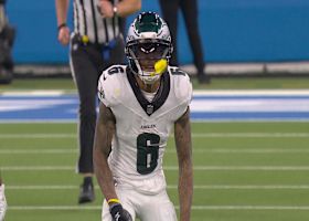 Jalen Hurts' accuracy is 100 on 28-yard dart to DeVonta Smith in overtime