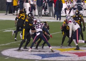 Trubisky gets sandwiched between Patriots defenders on sack at midfield