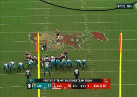 Hopkins' 55-yard FG sneaks inside the upright to put Browns up 31-21 vs. Jags