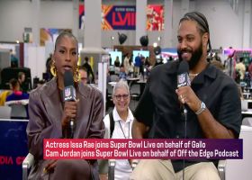 Cam Jordan, actress Issa Rae get surprised by Cam Newton in joint interview on 'Super Bowl Live'