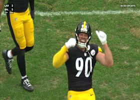 T.J. Watt, Derrick Harmon swarm Dillon Gabriel to combine for sack