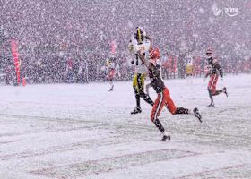 Russell Wilson slings a 23-yard TD through the snow to Calvin Austin III