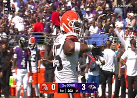 Cameron Thomas and Myles Garrett combine to sack Lamar Jackson in first quarter