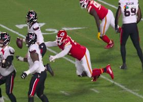 C.J. Stroud manages to release an 18-yard pass to Collins while being chased by Chris Jones