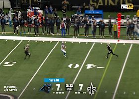 Bryce Young steps up into the pocket and lofts 24-yard pass to Jalen Coker