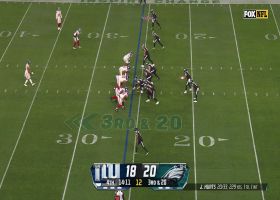 Hurts' 32-yard sideline dime to Brown goes JUST over Simmons' fingertips