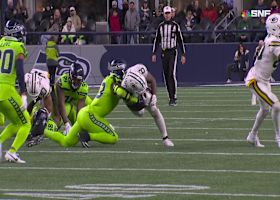 Ernest Jones IV forces Jacobs into fumble with textbook 'Peanut Punch' technique
