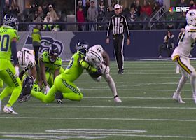 Ernest Jones IV forces Jacobs into fumble with textbook 'Peanut Punch' technique