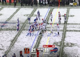 James Cook breaks off a 27-yard catch-and-run through the snow into the red zone