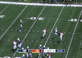 Riley Leonard's rollout results in a 22-yard gain to Treadwell