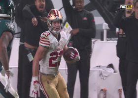 Purdy's 32-yard loft pinpoints McCaffrey on wheel route