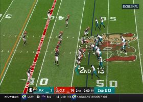 Lawrence's tight-window laser dots Engram on the top shelf for 23-yard gain