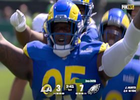 Poona Ford slips through Eagles' pass protection to sack Jalen Hurts