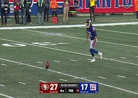 Brian Robinson's kickoff return of 40 yards ends with a mini hurdle