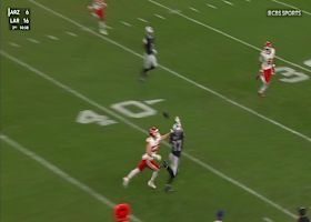 Aidan O'Connell's 23-yard sideline dime lands perfectly inside Mayer's piggybank