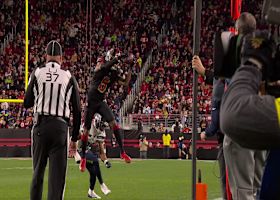 Demarcus Robinson leaps up on sideline strike from Purdy