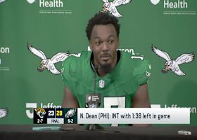 Eagles LB Nakobe Dean shares reaction to sealing game vs. JAX with his first career INT