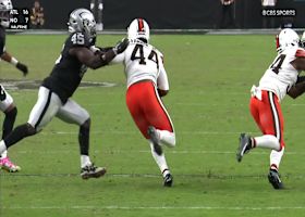 Harold Fannin Jr. collects a short pass from Sanders navigates the Raiders D for a 15-yard gain